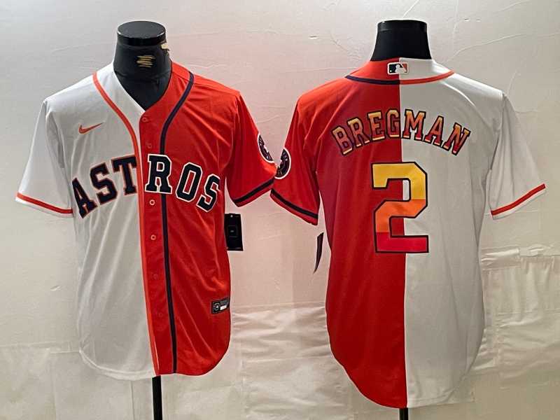 Mens Houston Astros #2 Alex Bregman White Orange Split Stitched Baseball Jersey Dzhi->houston astros->MLB Jersey